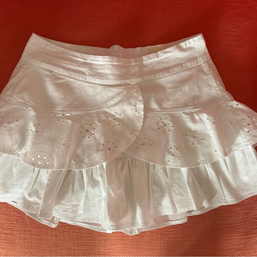 White Mini Skater Skirt with Ruffled Wrap